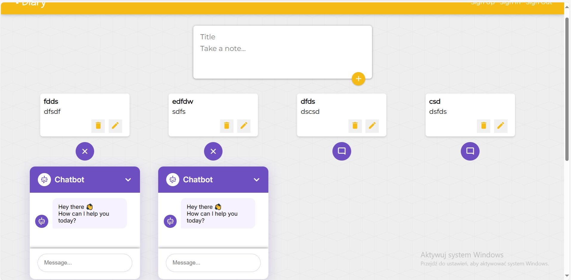 notatki - aplikacja pamiętnik + chatbot AI (pomoc psychologiczna/coaching) w REACT, NodeJS, REST API