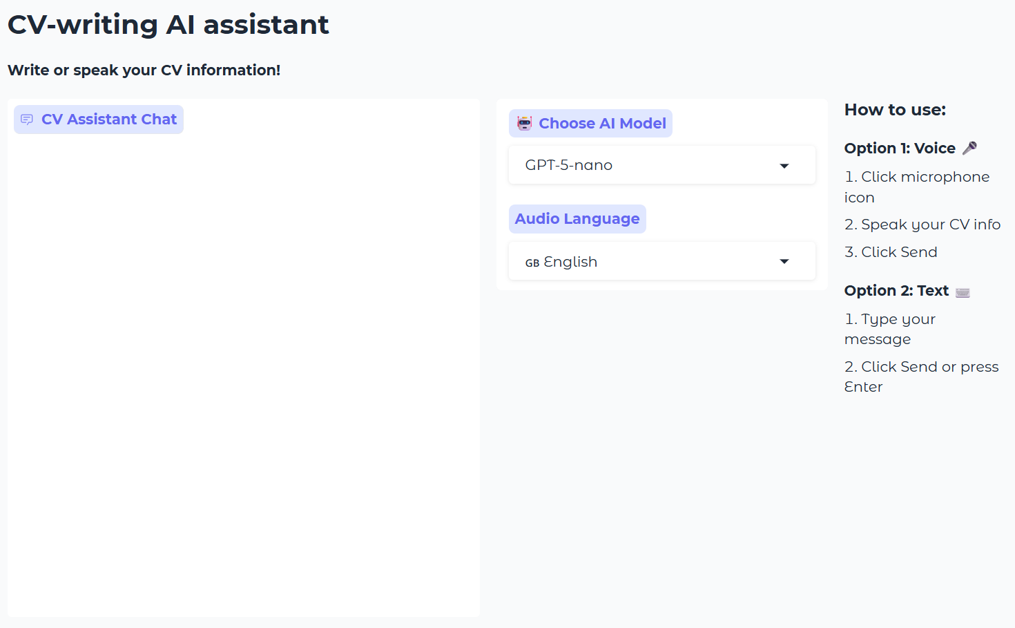 cv assistant view off the app part 1