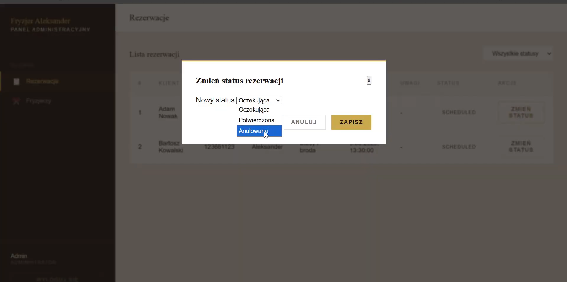 change of booking status change of booking status overview